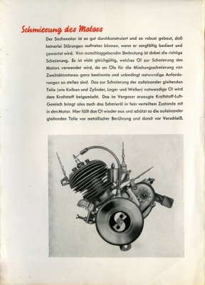 Sachs Schmierung Motor 98ccm Prospekt 1930er Jahre