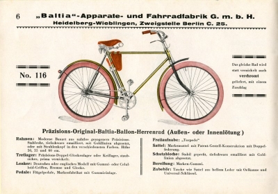 Baltia Fahrrad Programm ca. 1927