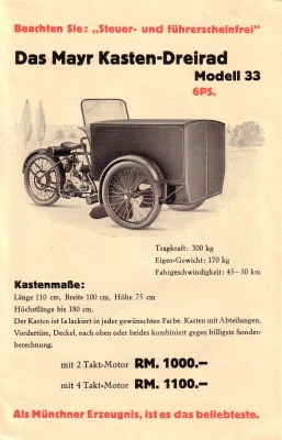 Mayr threewheeler brochure 1932