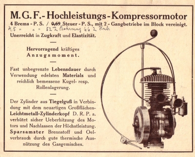 M.G.F. Motorrad Prospekt 1920er Jahre