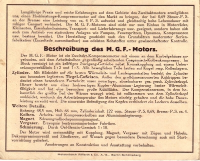 M.G.F. Motorrad Prospekt 1920er Jahre