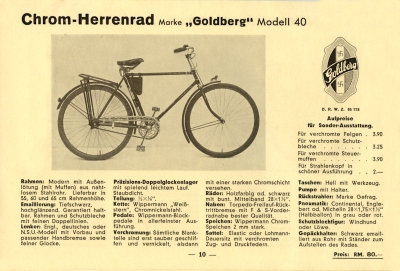 Goldberg Drachenfels bicycle program 1934