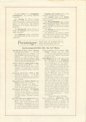 KC Fahrrad Einbau Motoren Prospekt 1922