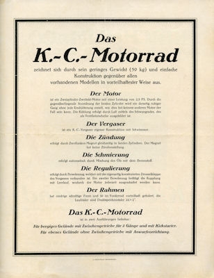 KC Motorrad Prospekt ca. 1922