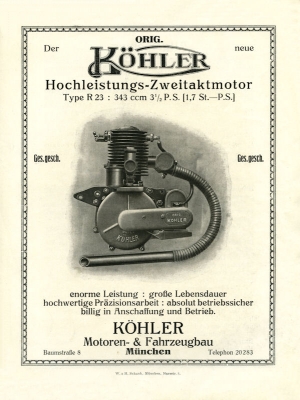 Köhler motor 343 ccm brochure 1920s