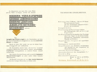 Köhler Motor 344 ccm 1,9 - 8 PS Prospekt 1920er Jahre