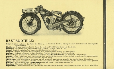 Lord 200 ccm motorcycle brochure ca. 1930