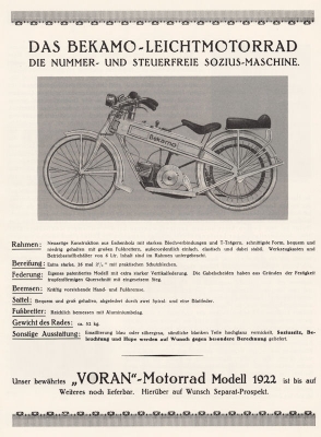 Bekamo motorcycle brochure 1923