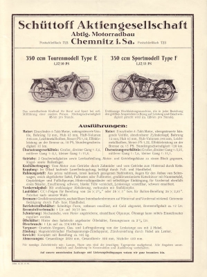 Schüttoff 350 ccm Prospekt 9.1927