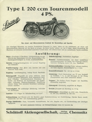 Schüttoff L 200 ccm Prospekt 1929