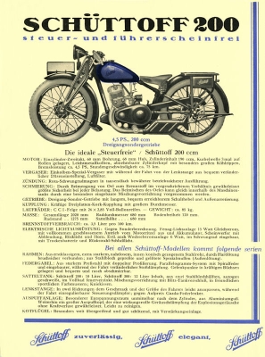 Schüttoff 200 ccm u. 300 ccm Prospekt ca. 1931