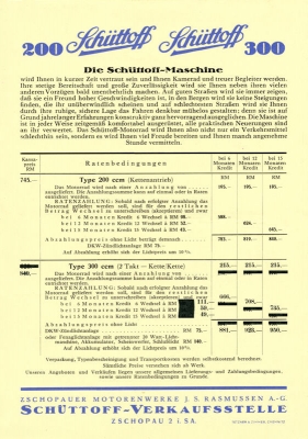 Schüttoff 200 ccm u. 300 ccm Prospekt ca. 1931
