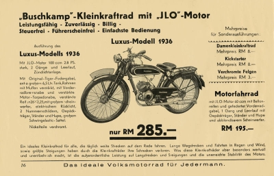 Buschkamp Fahrrad und Motorfahrrad Prospekt 1936