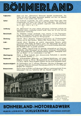 Böhmerland 600 ccm OHV Prospekt 1937