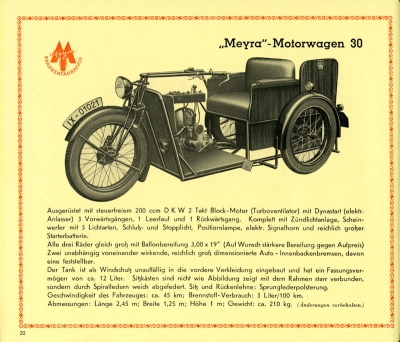 Meyra Krankenfahrzeuge Programm 1930er Jahre