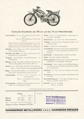 National Motorfahrrad Prospekt ca. 1933