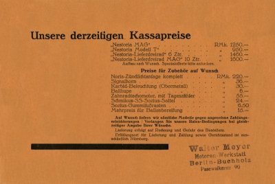 Nestoria Preisliste 1928
