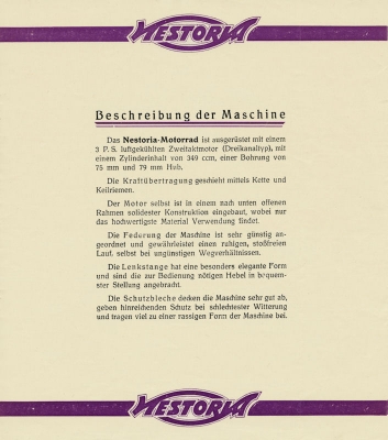 Nestoria 349 ccm brochure ca. 1925