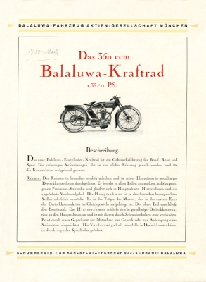 Balaluwa 350 ccm OHV Prospekt 1924