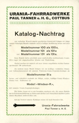 Urania Fahrrad Programm Nachtrag 1928