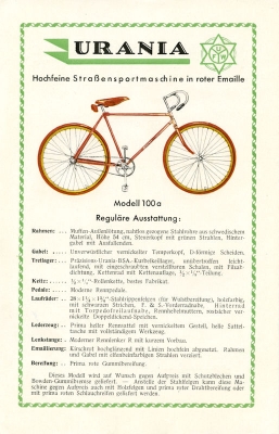 Urania Fahrrad Programm Nachtrag 1928