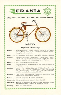 Urania Fahrrad Programm Nachtrag 1928