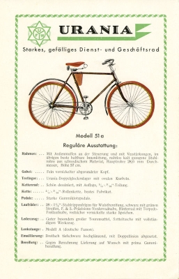 Urania Fahrrad Programm Nachtrag 1928