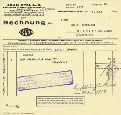 Opel bicycle bill 1929