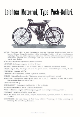 Puch Kolibri 2 HP brochure ca. 1910