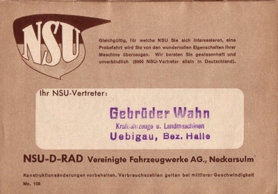NSU Motorrad Programm 1938