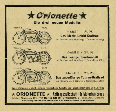 Orionette advertising 1924