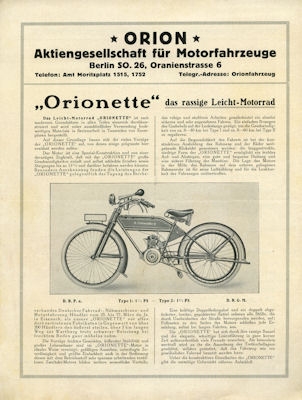 Orionette motorcycle brochure 3.1922