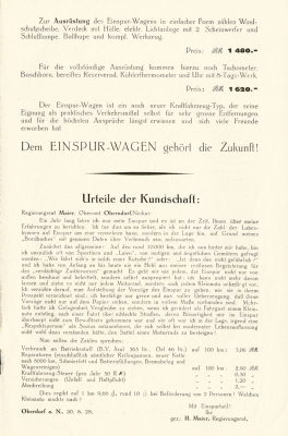 Einspurauto Typ EA 2 brochure 1929