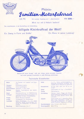 Phönix Fahrrad und Motorrad Prospekt ca. 1938