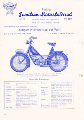 Phönix bicycle and motorcycle brochure ca. 1938