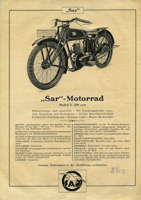 Sar Model C 200 ccm brochure 1932