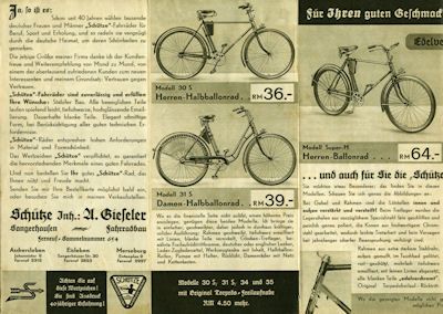 Schuetze bicycle and motorcycle program 1937