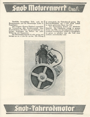 Snob 1 PS Fahrrad-Motor Prospekt 1921