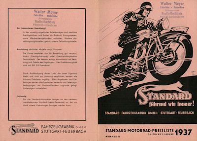 Standard Preisliste 1.1.1937