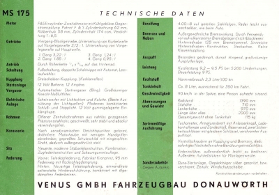 Venus MS 175 Motorroller Prospekt 1950er Jahre