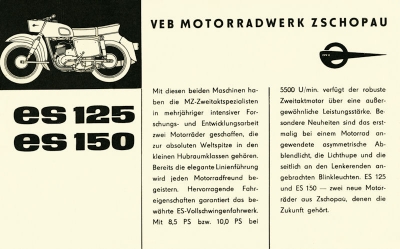 MZ ES 125 und 150 Prospekt 1963