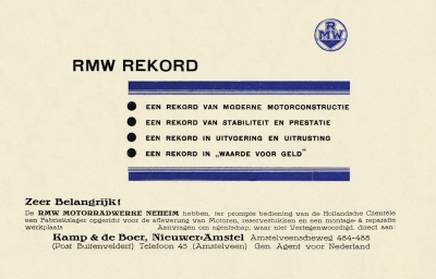 RMW Rekord 200 ccm Prospekt 1933