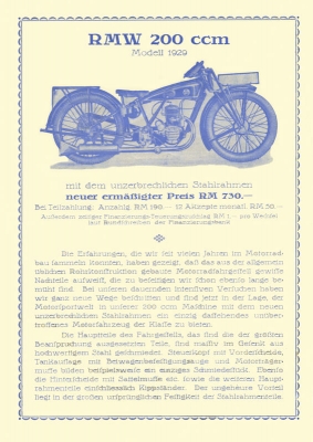 RMW 200 ccm Modelle Prospekt 1929