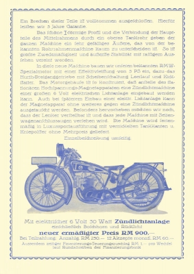 RMW 200 ccm Modelle Prospekt 1929