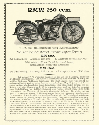 RMW 250 ccm Prospekt ca. 1927