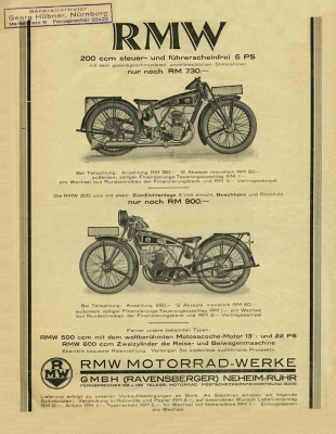 RMW 200 ccm Prospekt ca. 1928