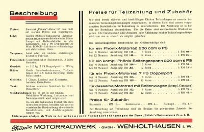 Phönix 200 ccm brochure 1933-35