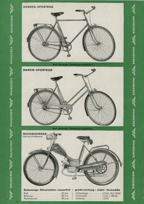 Wanderer Fahrrad und Motorfahrrad Prospekt 1950er Jahre