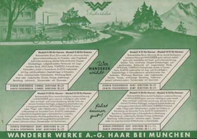 Wanderer Fahrrad und Motorfahrrad Prospekt 1950er Jahre