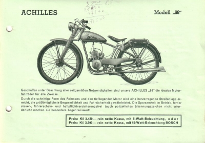 Achilles Motorfahrräder Prospekt ca.1939